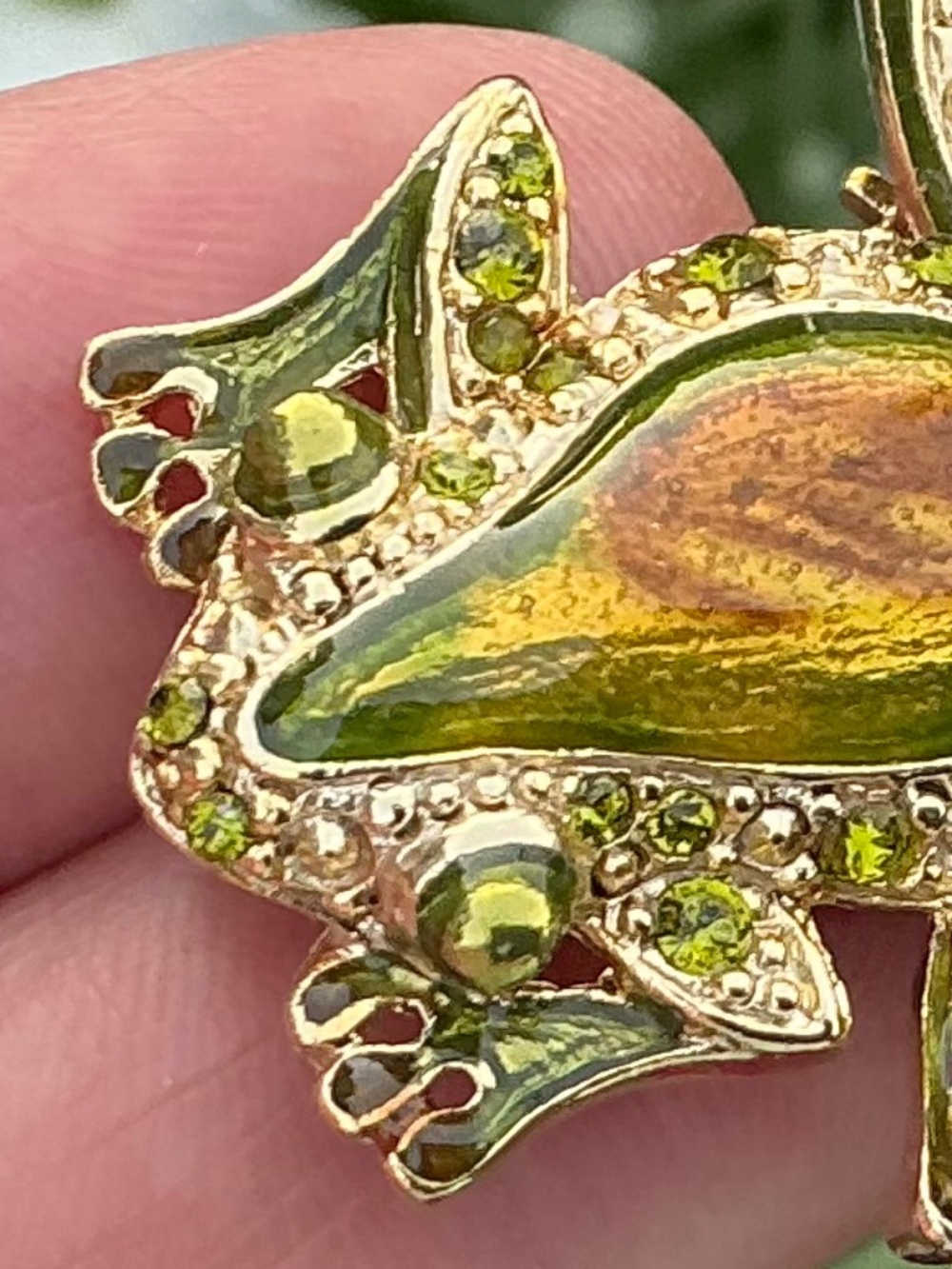 Vintage Leaping Frog Pin Green Enamel Rhinestone Unsigned Liz Claiborne 1980s - Picture 11 of 16